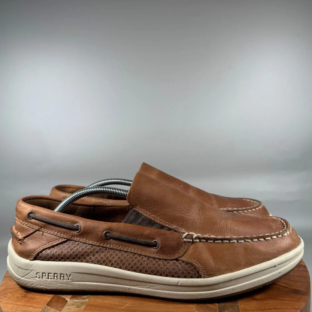 Sperry Mens Brown Leather Slip On Boat Shoes STS16474 Moc Toe Size 13 M